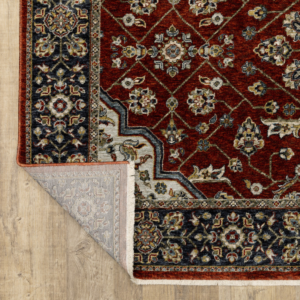 Blue And Red Oriental Power Loom Area Rug With Fringe Image 7