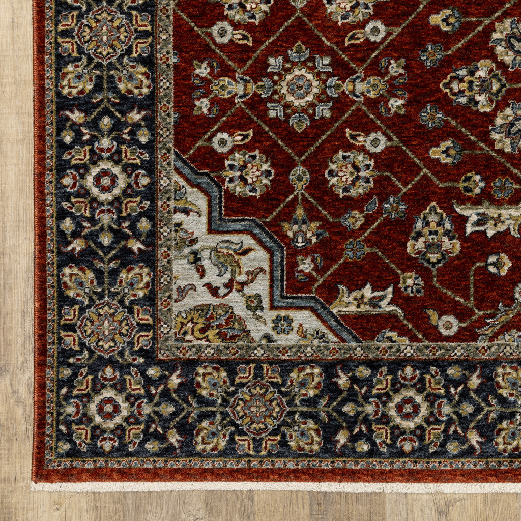 Blue And Red Oriental Power Loom Area Rug With Fringe Image 9