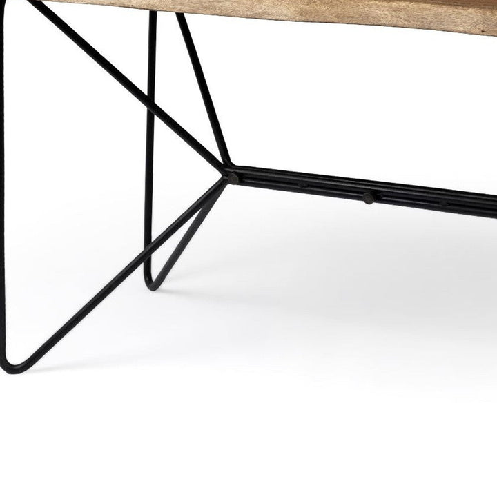 Medium Brown Live Edge Acacia Wood Finish Office Desk With Black Matte Butterfly Wing Shaped Base Image 7