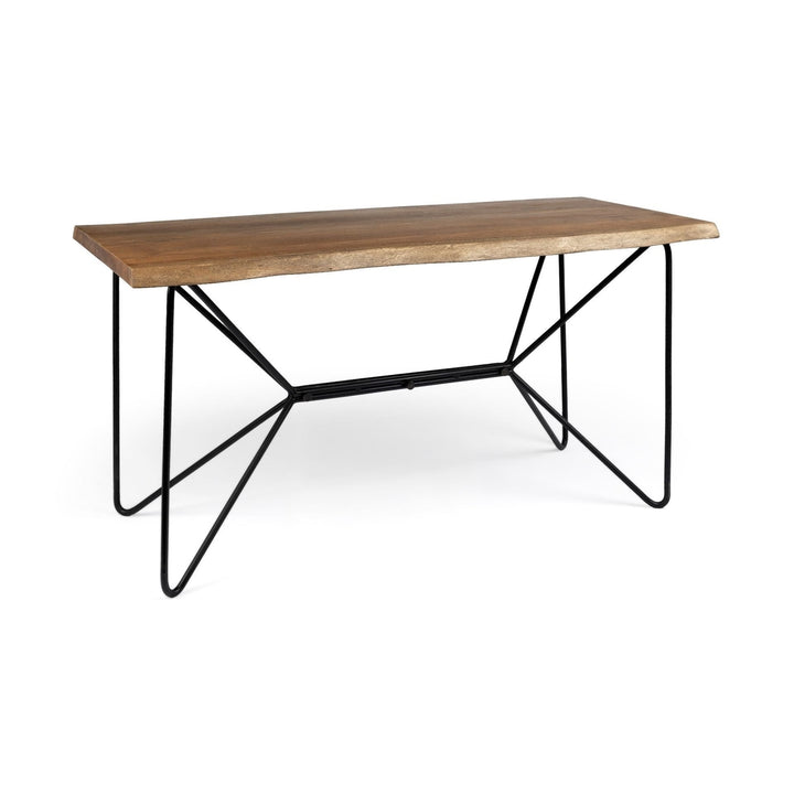 Medium Brown Live Edge Acacia Wood Finish Office Desk With Black Matte Butterfly Wing Shaped Base Image 9