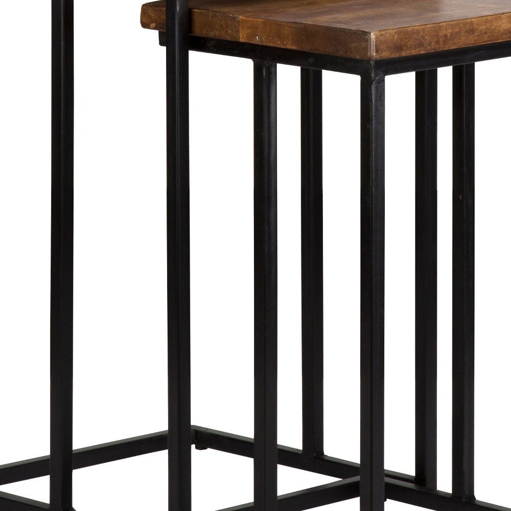 Set of Two 26" Black and Mahogany Solid Wood Nested Tables Image 4