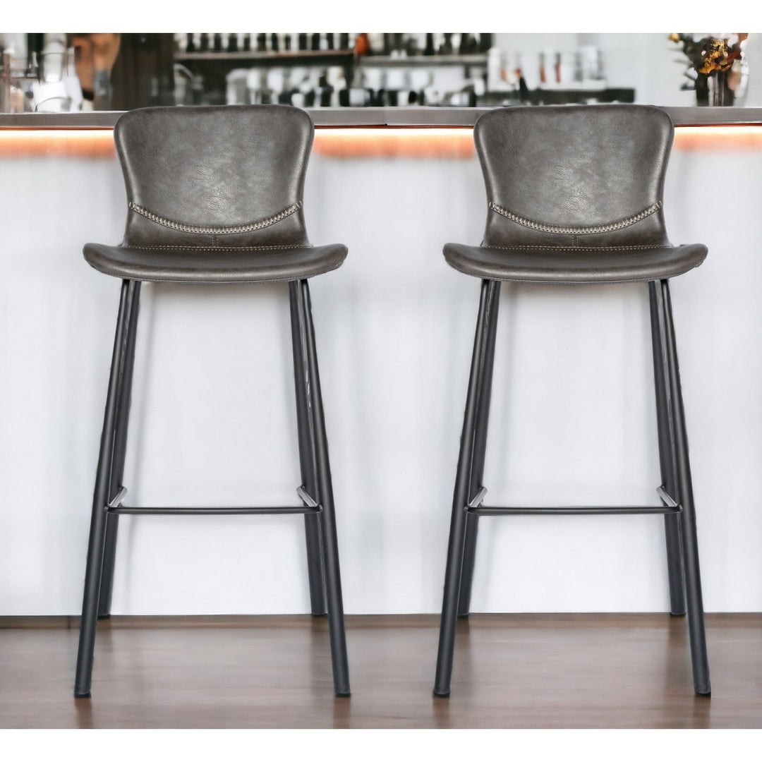 Set of Two 30" Gray And Black Steel Low Back Bar Height Bar Chairs Image 8