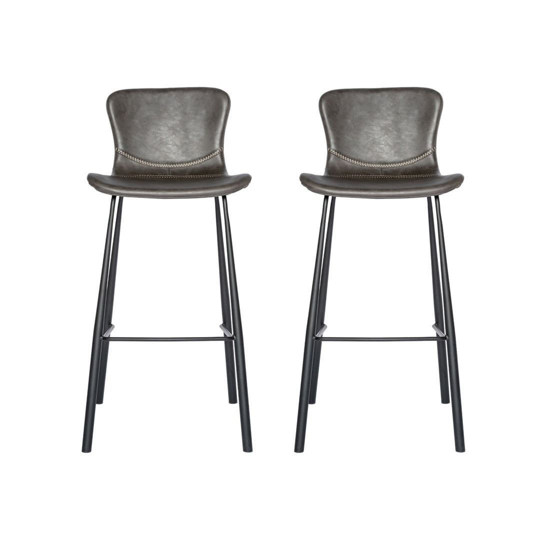 Set of Two 30" Gray And Black Steel Low Back Bar Height Bar Chairs Image 9