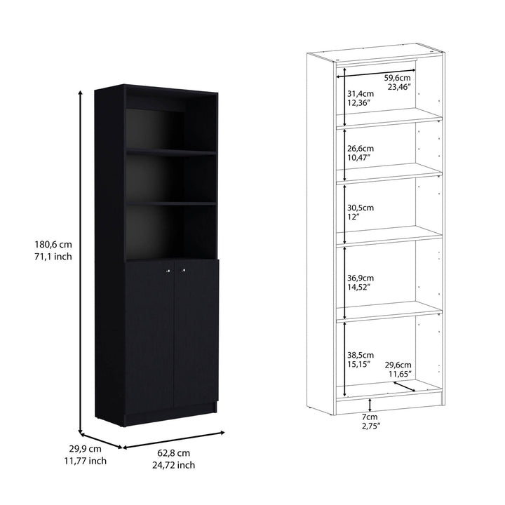 Set of Two 71" Black Bookcase With Two Doors Image 1