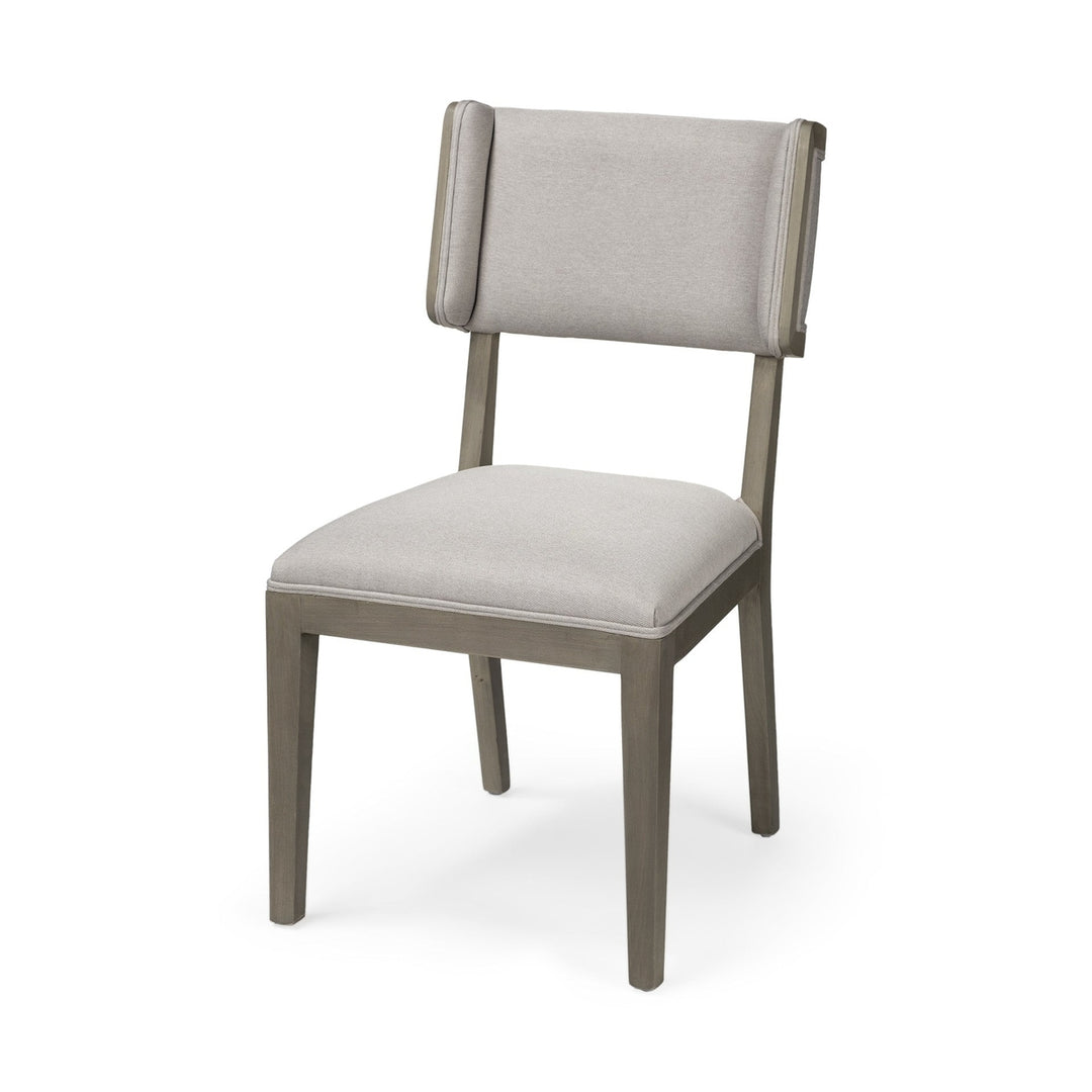 Set Of Two Brown And Light Gray Upholstered Fabric Open Back Side Chairs Image 1