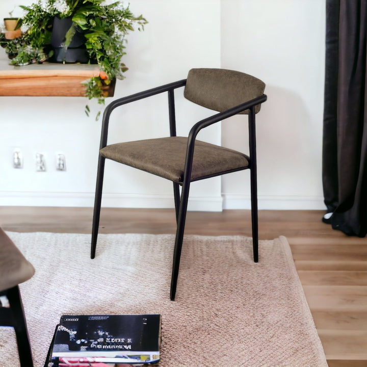 Set of Two Brown And Black Upholstered Faux Leather Open Back Dining Arm Chairs Image 5