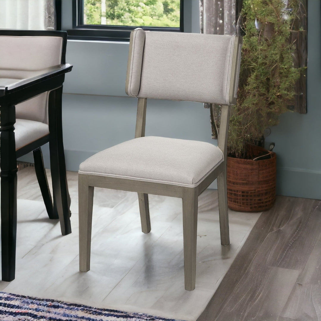 Set Of Two Brown And Light Gray Upholstered Fabric Open Back Side Chairs Image 8