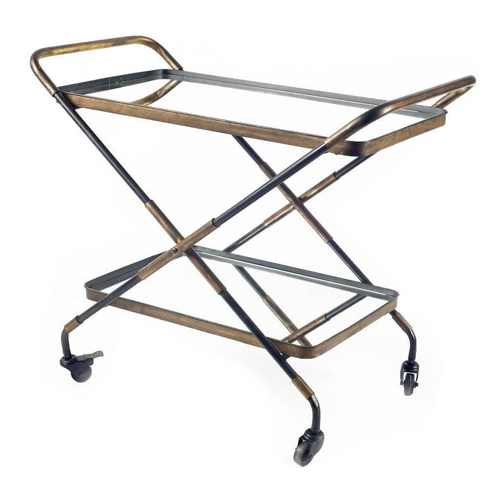 Rectangular Black And Gold Metal With Mirror Glass Shelves Bar Cart Image 1