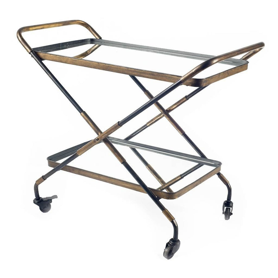 Rectangular Black And Gold Metal With Mirror Glass Shelves Bar Cart Image 1