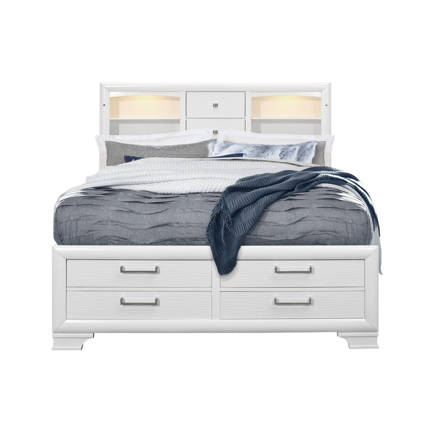 Solid Wood King White Eight Drawers Bed Image 1