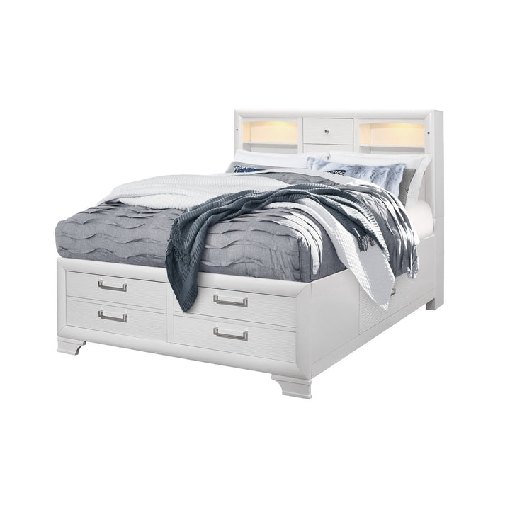 Solid Wood King White Eight Drawers Bed Image 2