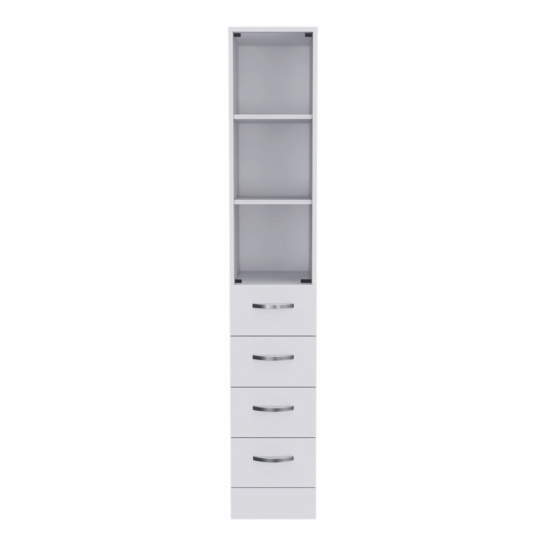 White Bathroom Storage Cabinet with Glass Door and Sliding Drawers Image 2