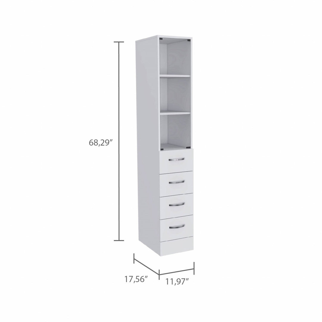 White Bathroom Storage Cabinet with Glass Door and Sliding Drawers Image 3