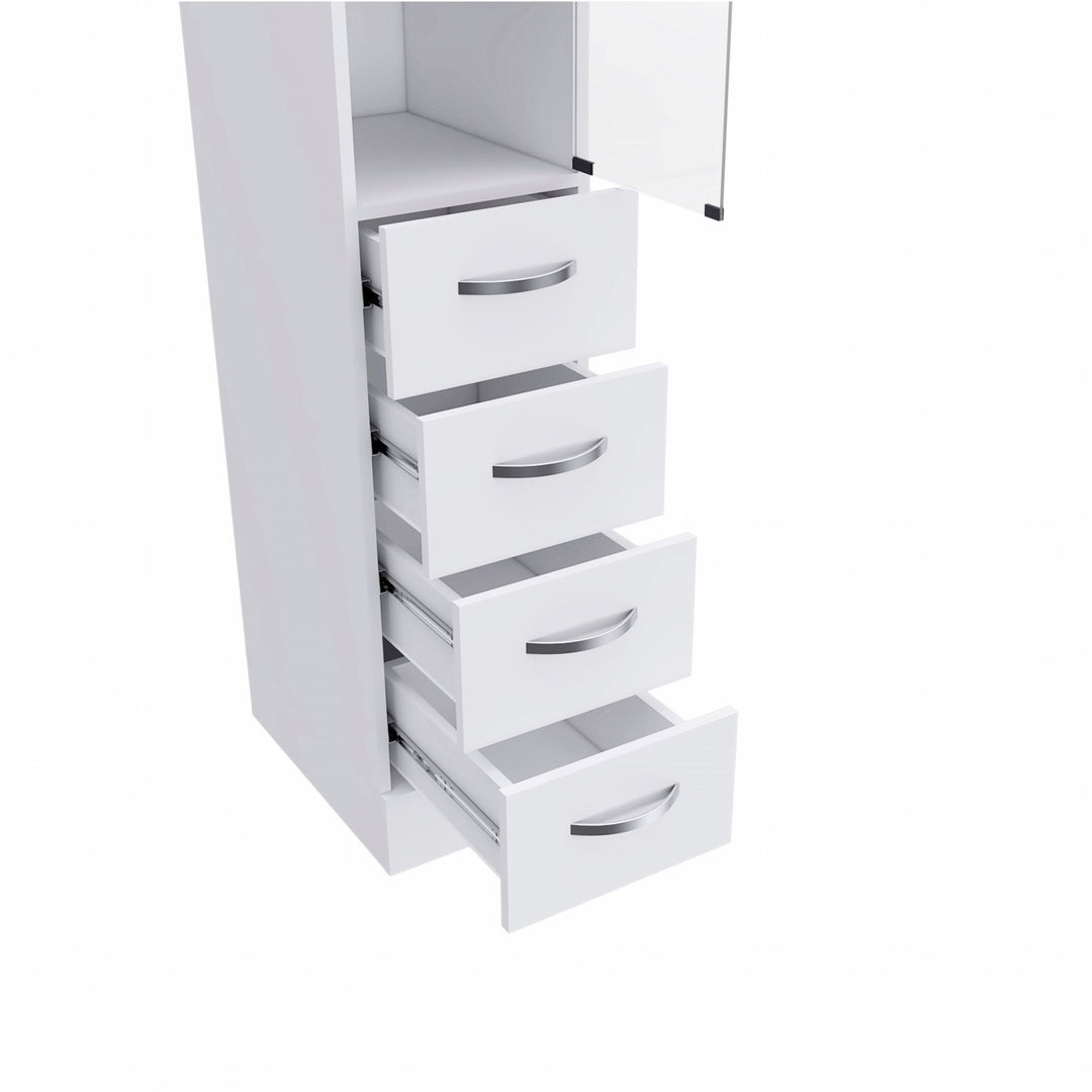 White Bathroom Storage Cabinet with Glass Door and Sliding Drawers Image 6