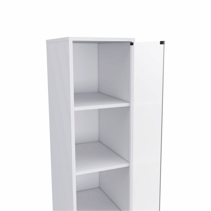 White Bathroom Storage Cabinet with Glass Door and Sliding Drawers Image 7