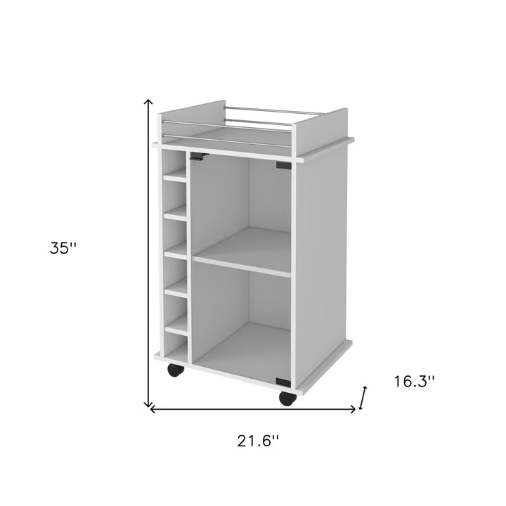 White Rolling Bar Cart With Wine Storage Image 6