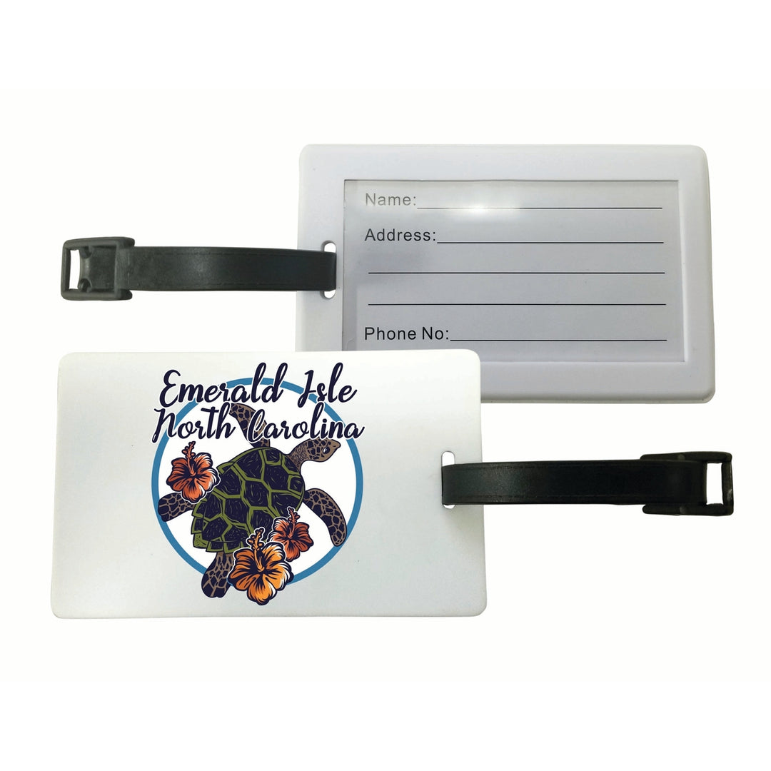 Emerald Isle North Carolina Turtle and Flowers Design Souvenir Luggage Tag Image 1