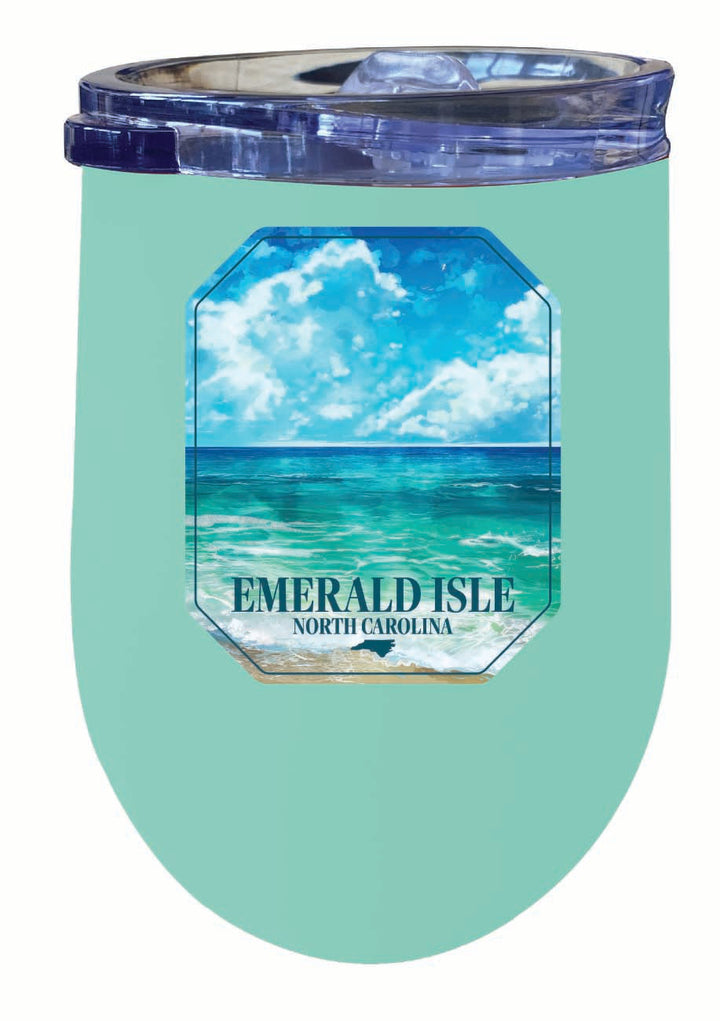 Emerald Isle North Carolina Serene Ocean Design Souvenir 12 oz Insulated Wine Stainless Steel Tumbler Image 2