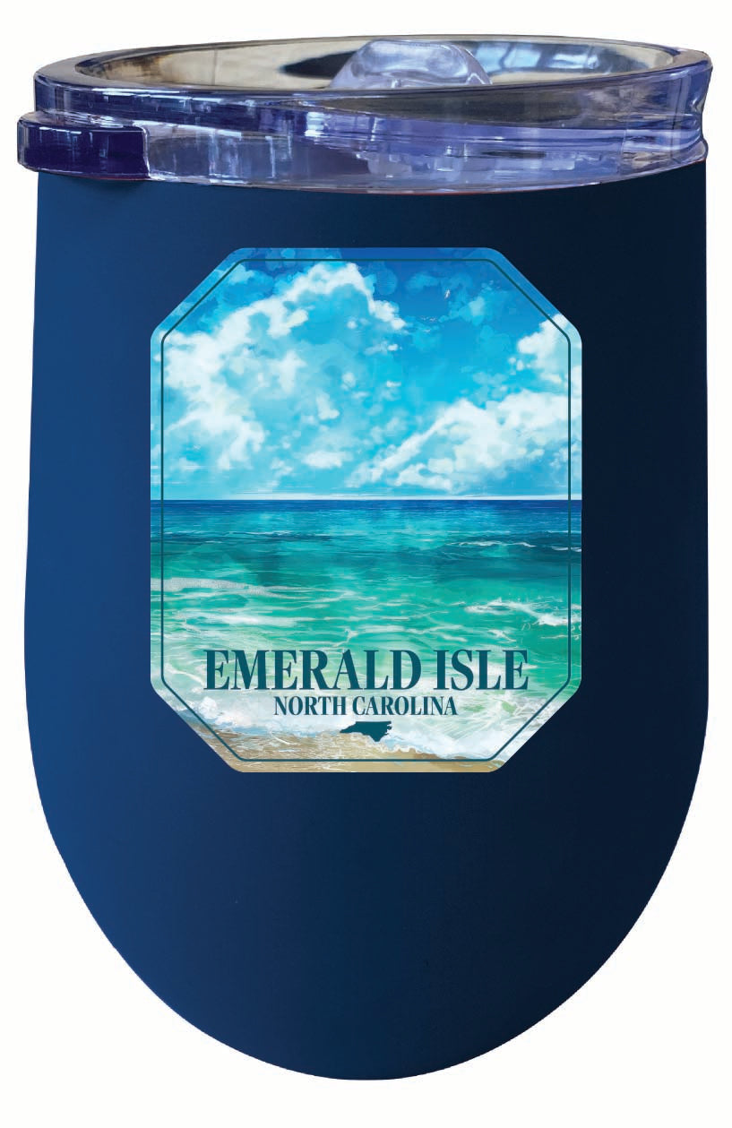 Emerald Isle North Carolina Serene Ocean Design Souvenir 12 oz Insulated Wine Stainless Steel Tumbler Image 3