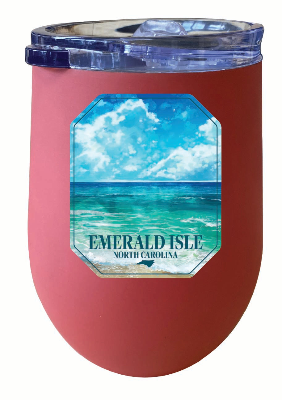 Emerald Isle North Carolina Serene Ocean Design Souvenir 12 oz Insulated Wine Stainless Steel Tumbler Image 4