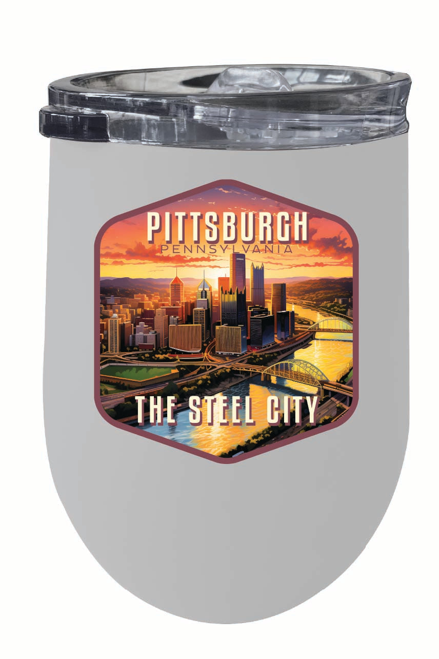 Pittsburgh Pennsylvania The Steel City Design Souvenir 12 oz Insulated Wine Stainless Steel Tumbler Image 1