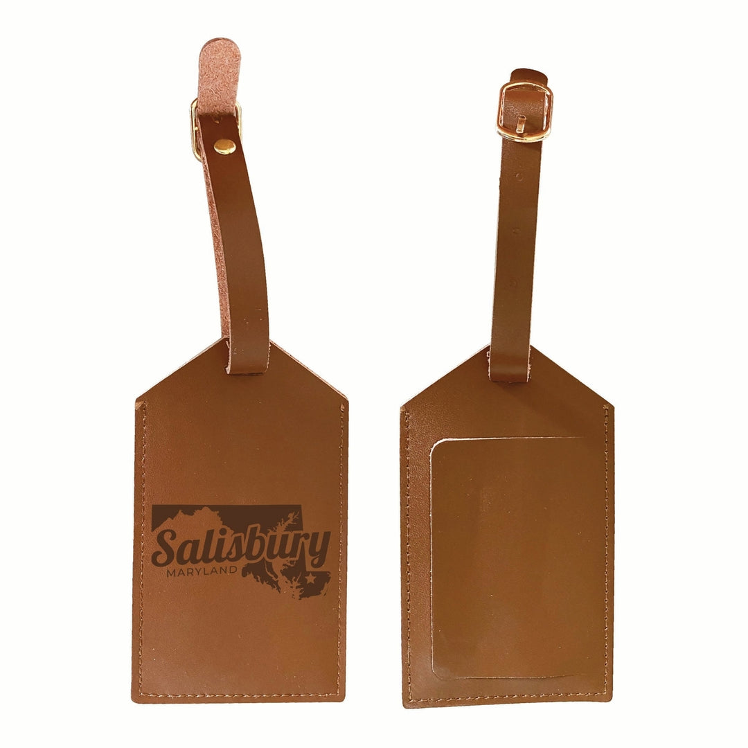 Salisbury Maryland Souvenir Engraved Leather Luggage Tag Image 1