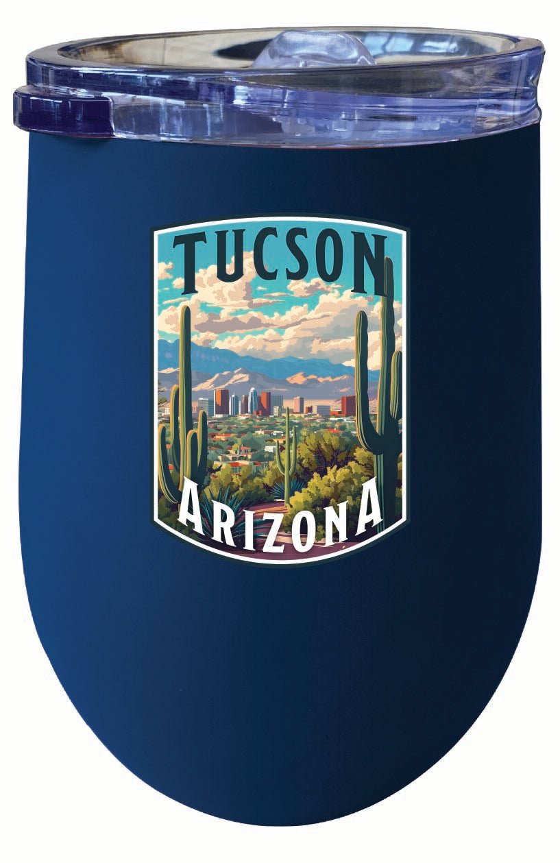 Tucson Arizona Cactus and Cityscape Design Souvenir 12 oz Insulated Wine Stainless Steel Tumbler Image 1