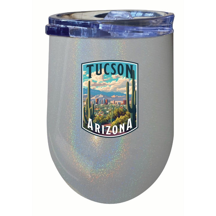 Tucson Arizona Cactus and Cityscape Design Souvenir 12 oz Insulated Wine Stainless Steel Tumbler Image 3