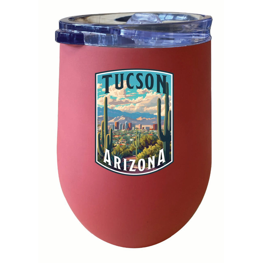 Tucson Arizona Cactus and Cityscape Design Souvenir 12 oz Insulated Wine Stainless Steel Tumbler Image 4