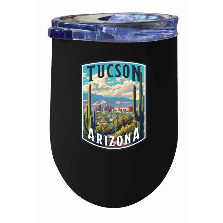 Tucson Arizona Cactus and Cityscape Design Souvenir 12 oz Insulated Wine Stainless Steel Tumbler Image 5