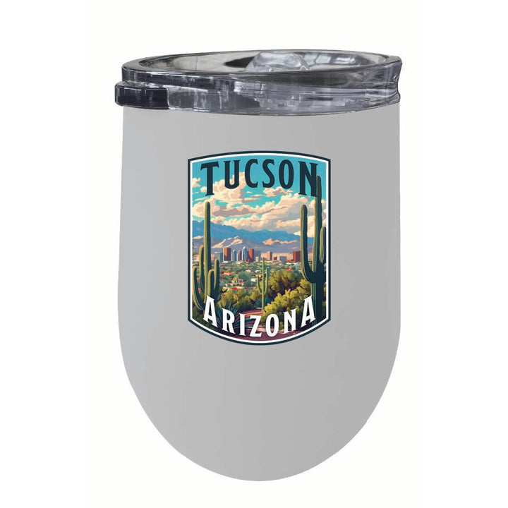 Tucson Arizona Cactus and Cityscape Design Souvenir 12 oz Insulated Wine Stainless Steel Tumbler Image 6