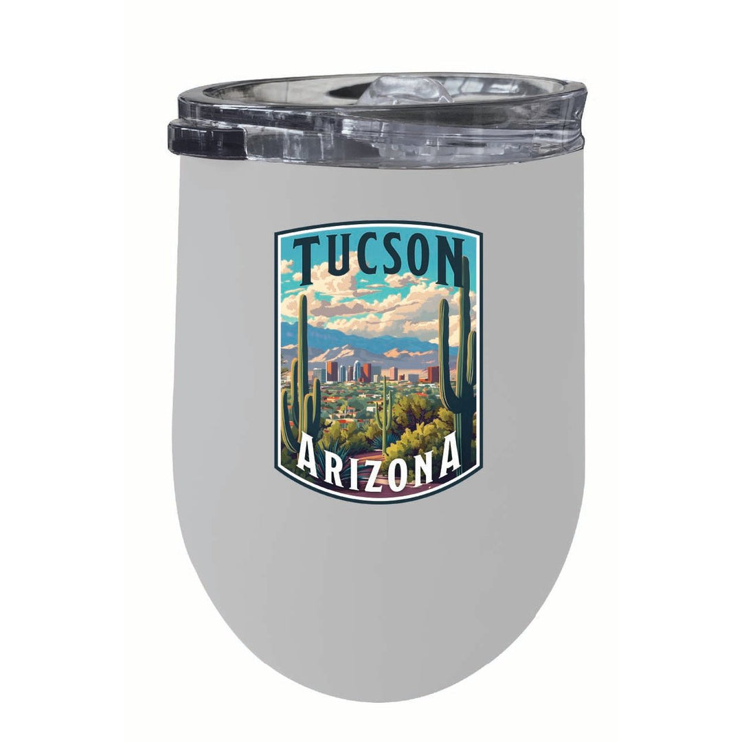 Tucson Arizona Cactus and Cityscape Design Souvenir 12 oz Insulated Wine Stainless Steel Tumbler Image 1