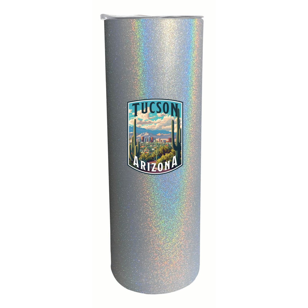 Tucson Arizona Cactus and Cityscape Design Souvenir 20 oz Insulated Stainless Steel Skinny Tumbler Image 1