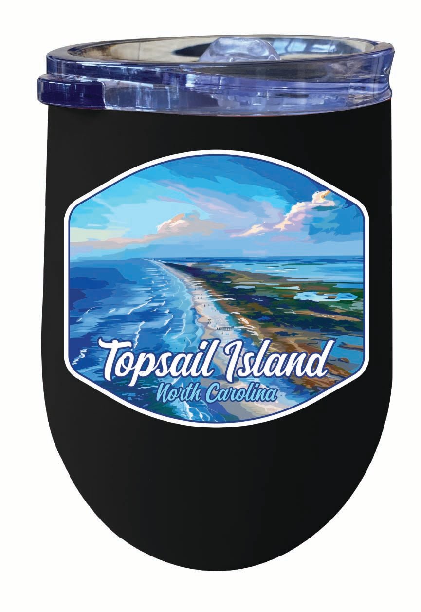 Topsail Island North Carolina Aerial View Design Souvenir 12 oz Insulated Wine Stainless Steel Tumbler Image 1