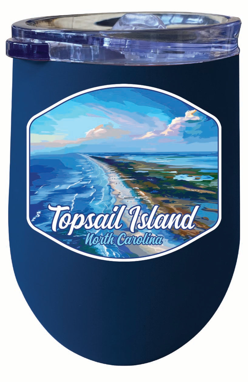 Topsail Island North Carolina Aerial View Design Souvenir 12 oz Insulated Wine Stainless Steel Tumbler Image 3