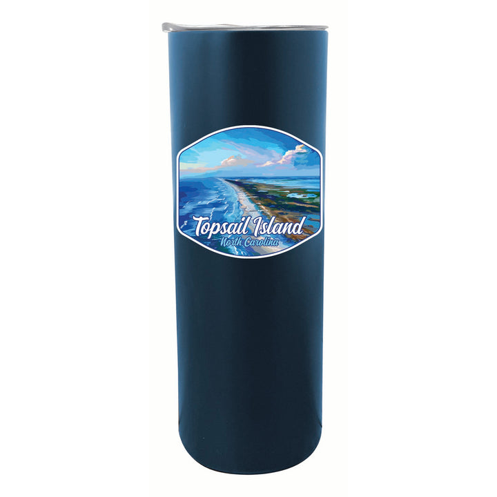 Topsail Island North Carolina Aerial View Design Souvenir 20 oz Insulated Stainless Steel Skinny Tumbler Image 2