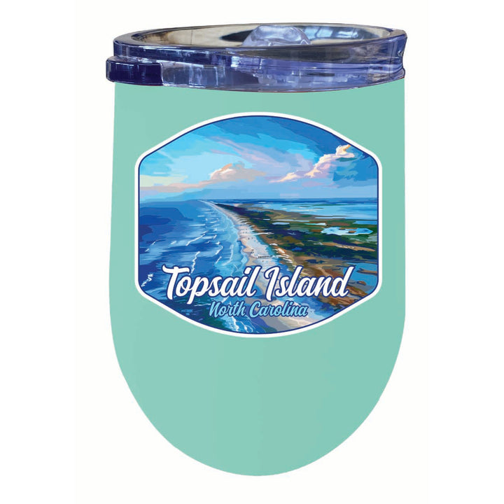 Topsail Island North Carolina Aerial View Design Souvenir 12 oz Insulated Wine Stainless Steel Tumbler Image 5