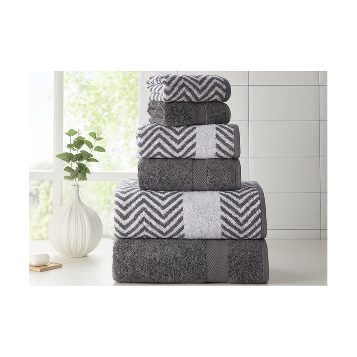 Kathy Ireland 6 Piece Chevron Jacquard Towel Set with LetsDry Image 2