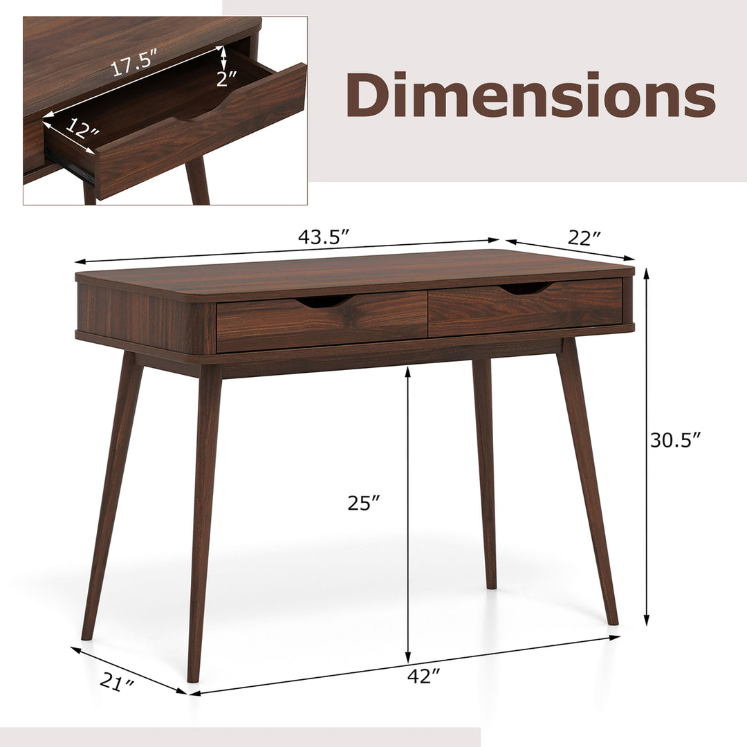 Mid-Century Computer Desk Study Workstation Study Laptop Table 2 Drawers Image 3