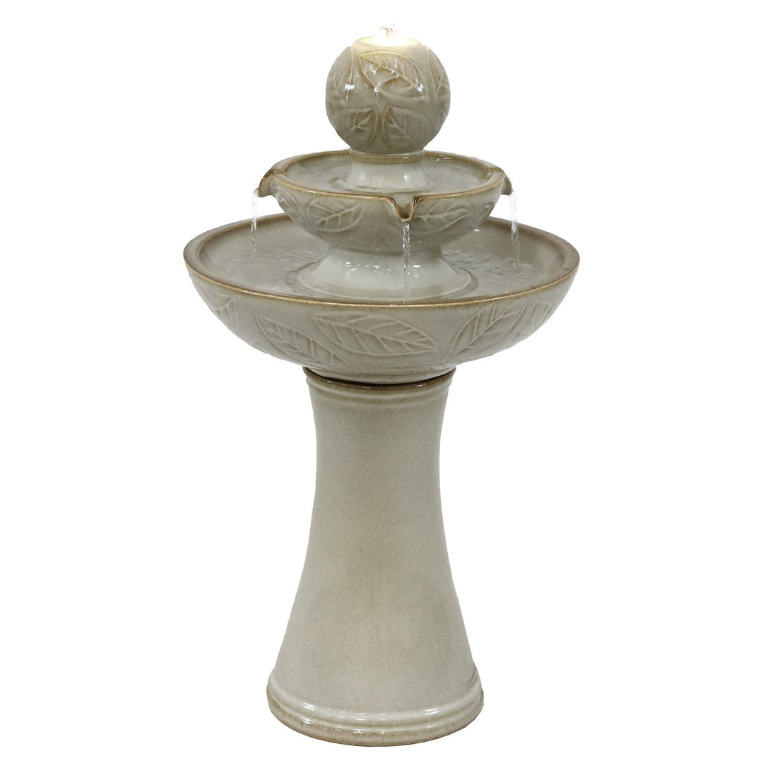 Sunnydaze Gentle Glow 26.5" H 2-Tier Ceramic Fountain with LED Lights Image 1