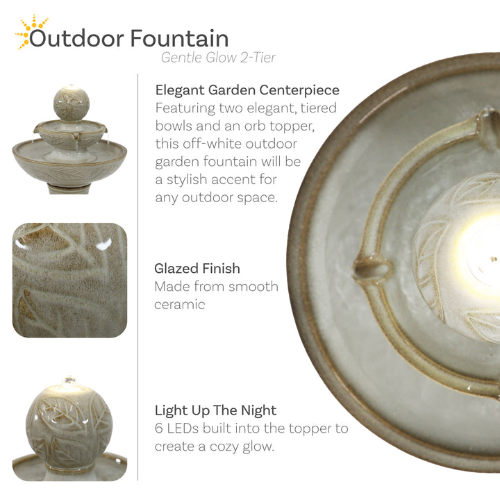 Sunnydaze Gentle Glow 26.5" H 2-Tier Ceramic Fountain with LED Lights Image 2