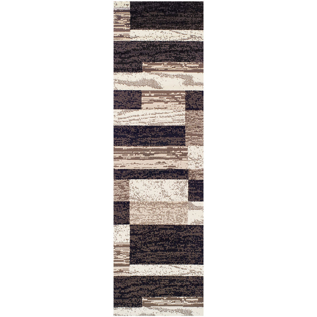 12 Chocolate Patchwork Power Loom Runner Rug Image 1