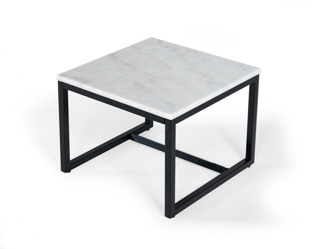 15" Black And White Stone And Metal Square End Table Image 1