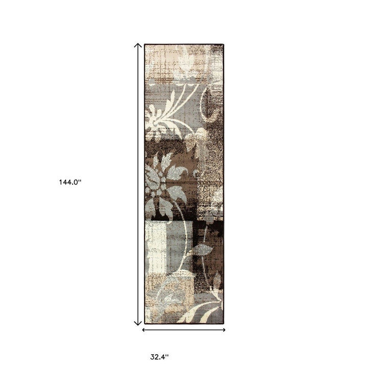 12 Beige And Gray Floral Power Loom Distressed Runner Rug Image 7