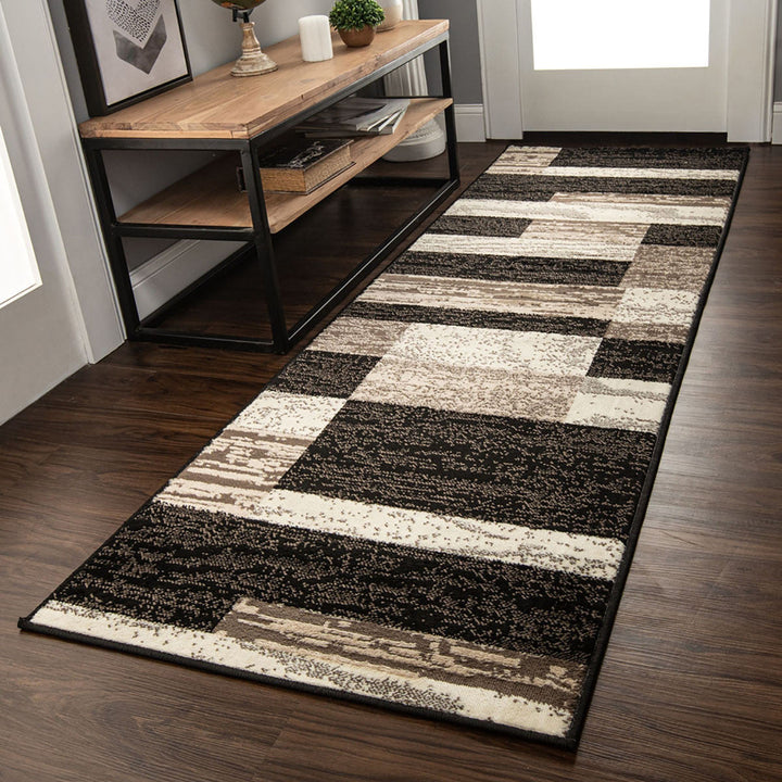 12 Chocolate Patchwork Power Loom Runner Rug Image 7