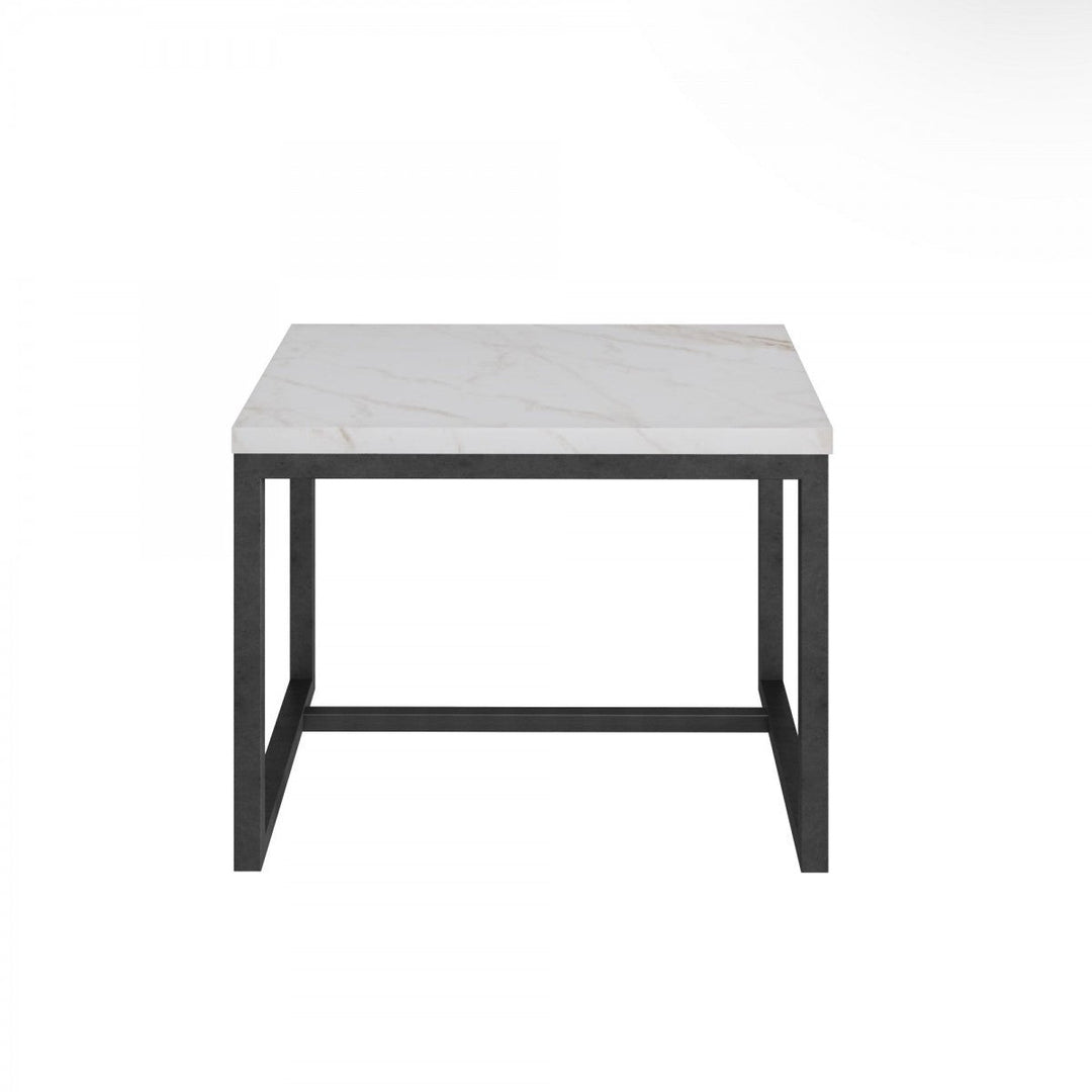 15" Black And White Stone And Metal Square End Table Image 2