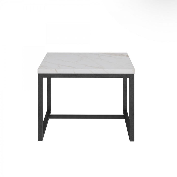 15" Black And White Stone And Metal Square End Table Image 2