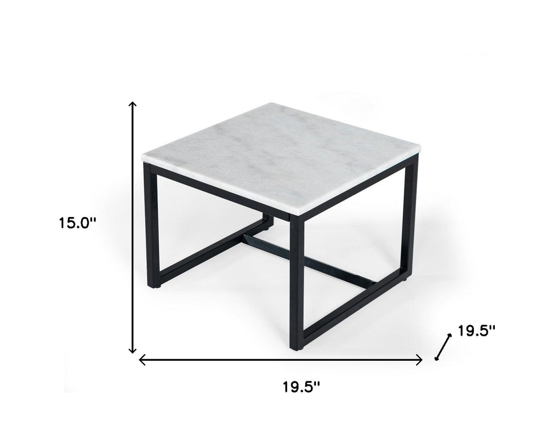 15" Black And White Stone And Metal Square End Table Image 4