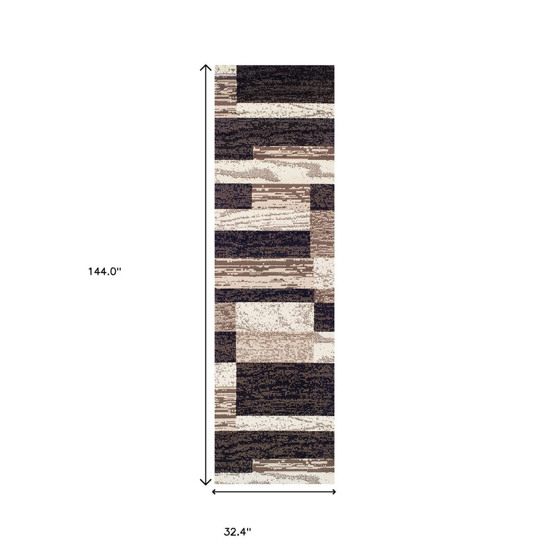 12 Chocolate Patchwork Power Loom Runner Rug Image 8