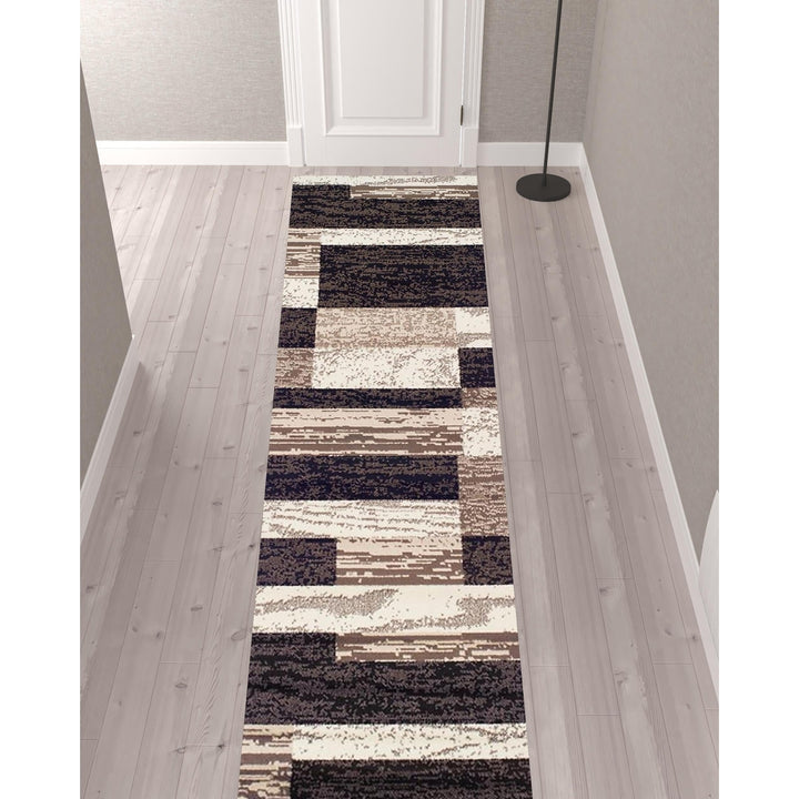 12 Chocolate Patchwork Power Loom Runner Rug Image 9